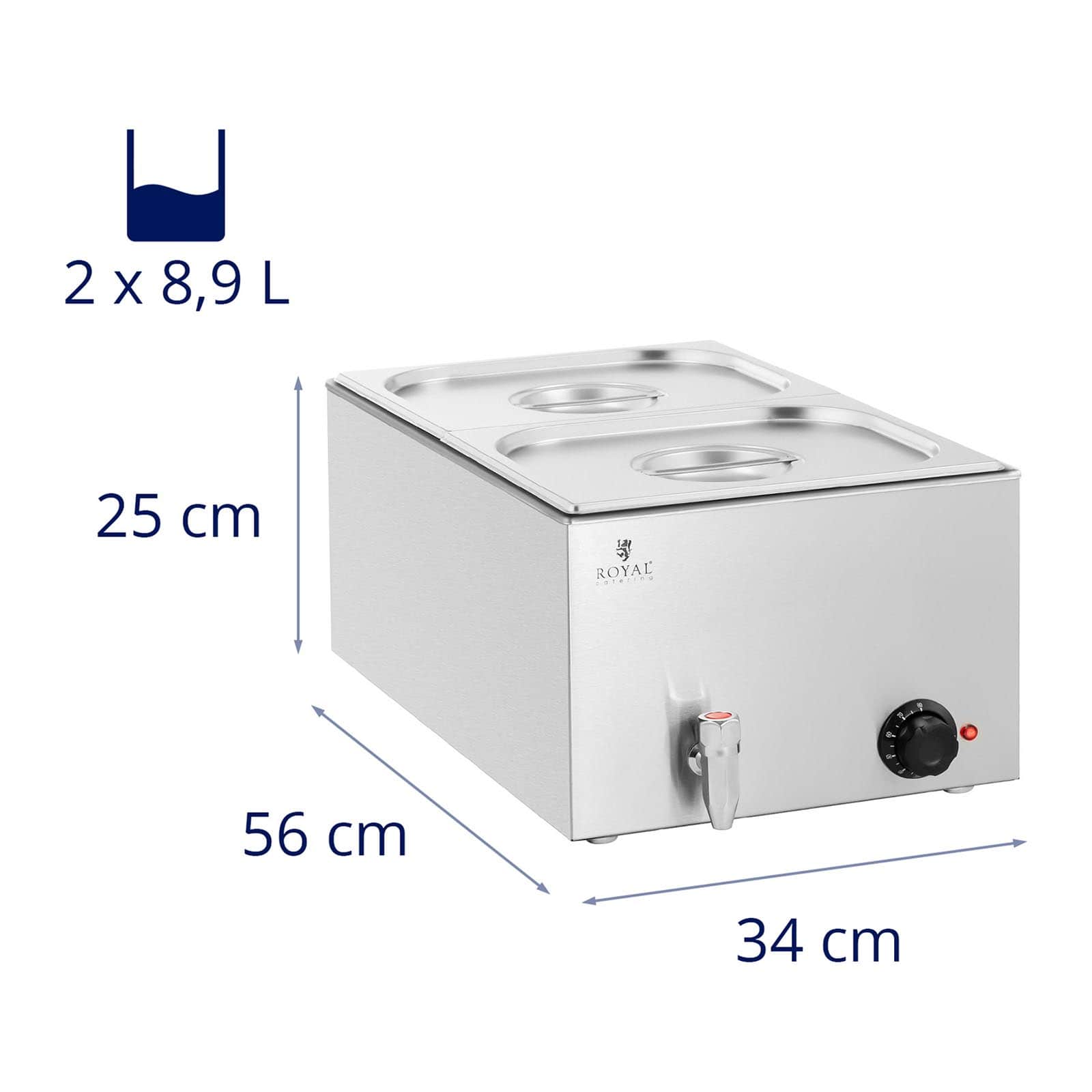 Bain-marie chauffe-plat bain-marie professionnel 600 watts 2 x GN 1/2 robinet de vidange 14_0004218 - Mathon - 6