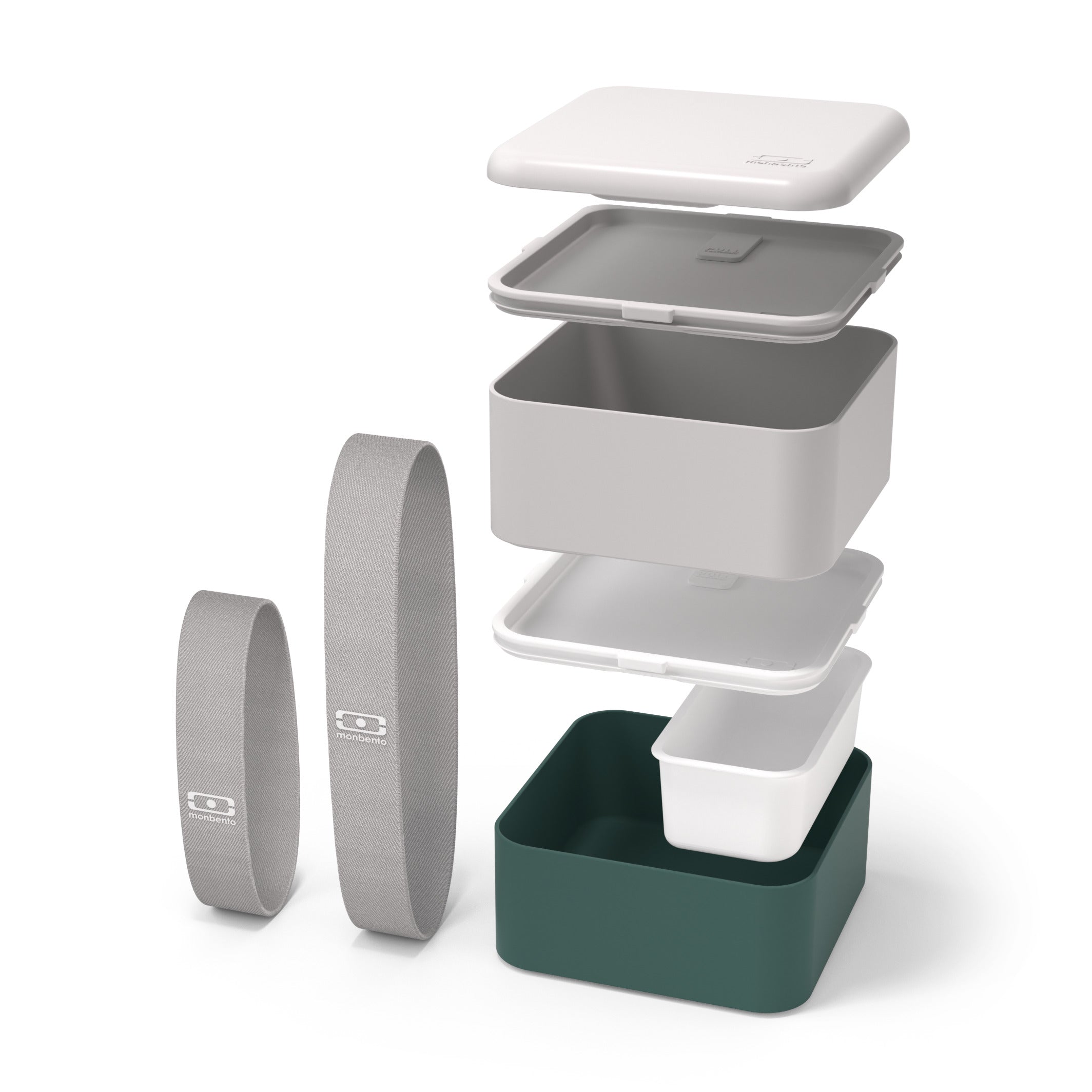 Set repas complet lunch box 2 étages 1,7L gris/vert + accessoires Monbento - Mathon - 2