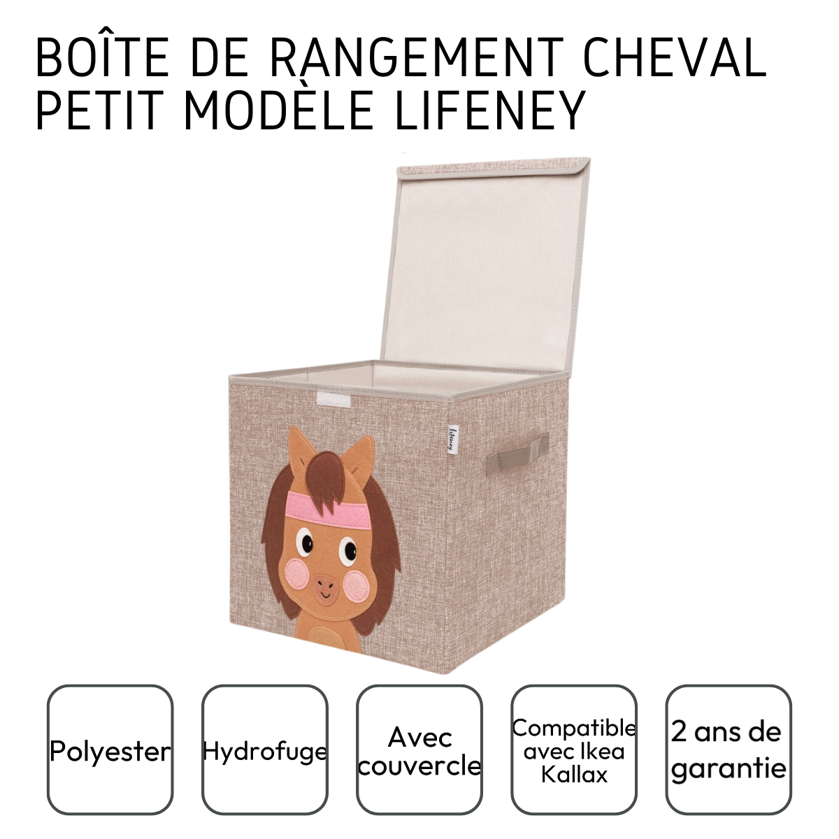 Boîte de rangement en tissu pour enfant "cheval" avec couvercle, compatible Ikea Kallax Lifeney Fackelmann - Mathon - 4