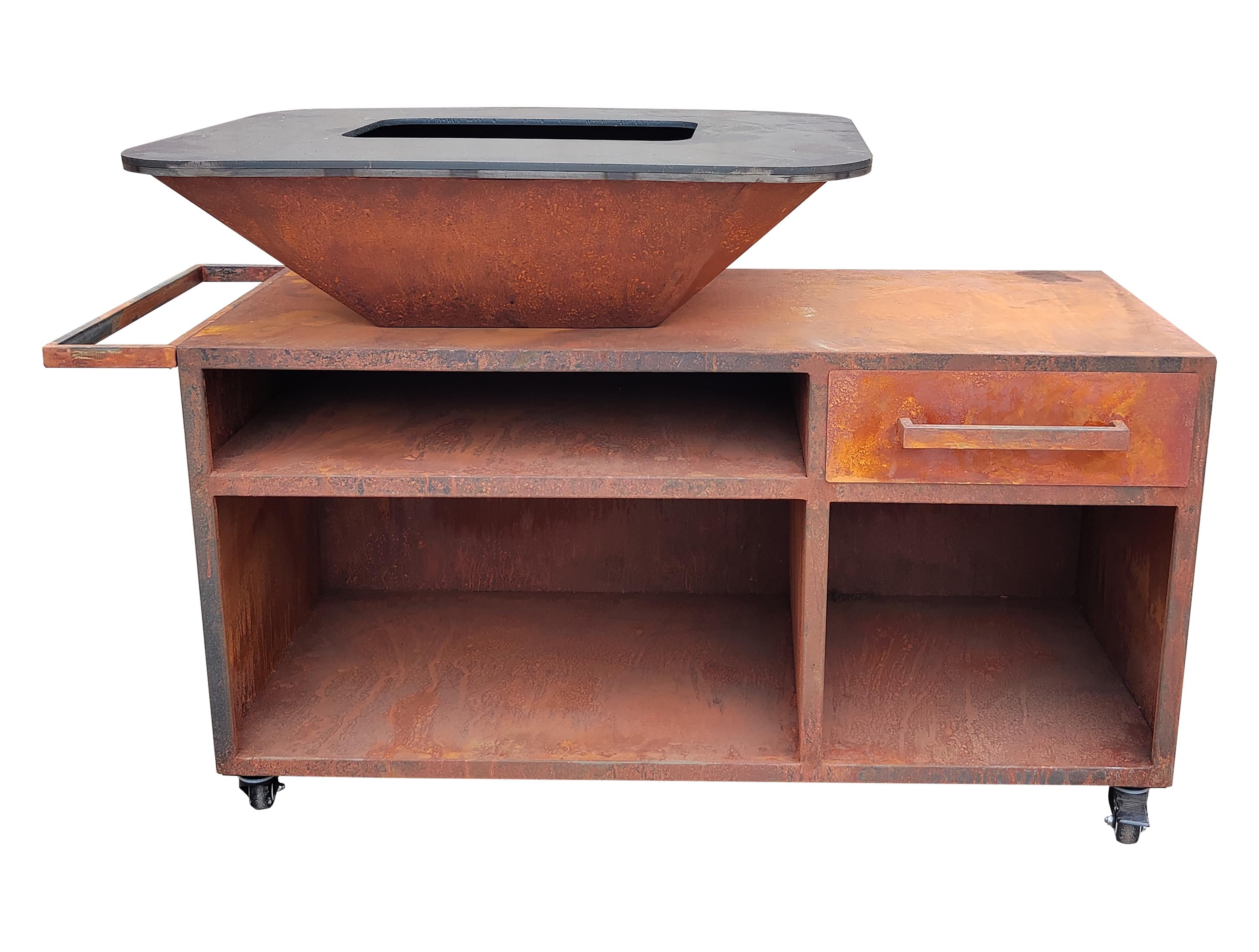 Grand barbecue avec armoire et plaque de cuisson en acier Purline - Mathon - 1