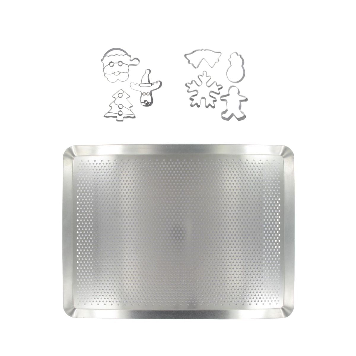 Plaque de cuisson four microperforée de 40 x 30 cm et 7 emporte-pièces de Noël inox Zenker Noël Zenker - Mathon - 1