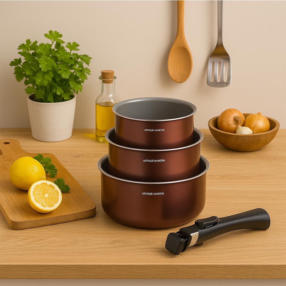 Set de 3 Casseroles Grenat Arthur Martin Tous Feux avec Poignée Amovible Arthur Martin - Mathon - 4