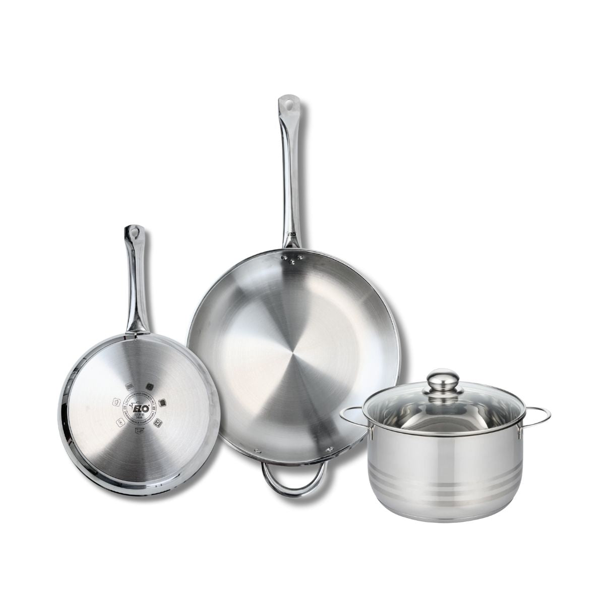 Ensemble de 2 Poêles de cuisson 24 et 32 cm et 1 faitout 20 cm  Profi Brillant Elo - Mathon - 1