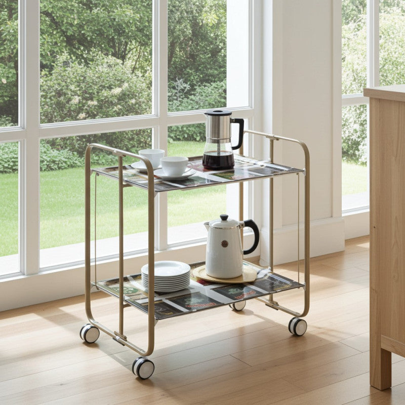 Desserte pliante 2 niveaux avec roulettes – structure couleur sable, bauhaus Don Hierro - Mathon - 2