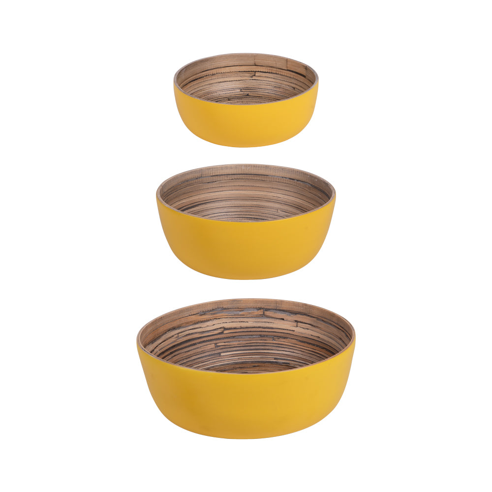 Set de 3 saladiers Bambou jaunes 30 cm 25 cm 20 cm Table passion - Mathon