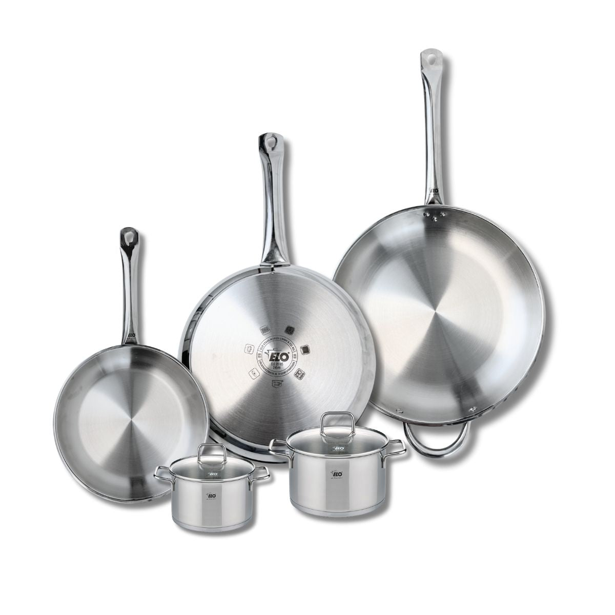 Ensemble de 3 Poêles de cuisson 24, 28 et 32 cm et 2 faitouts 12 et 14 cm  Profi Citrin Elo - Mathon - 1