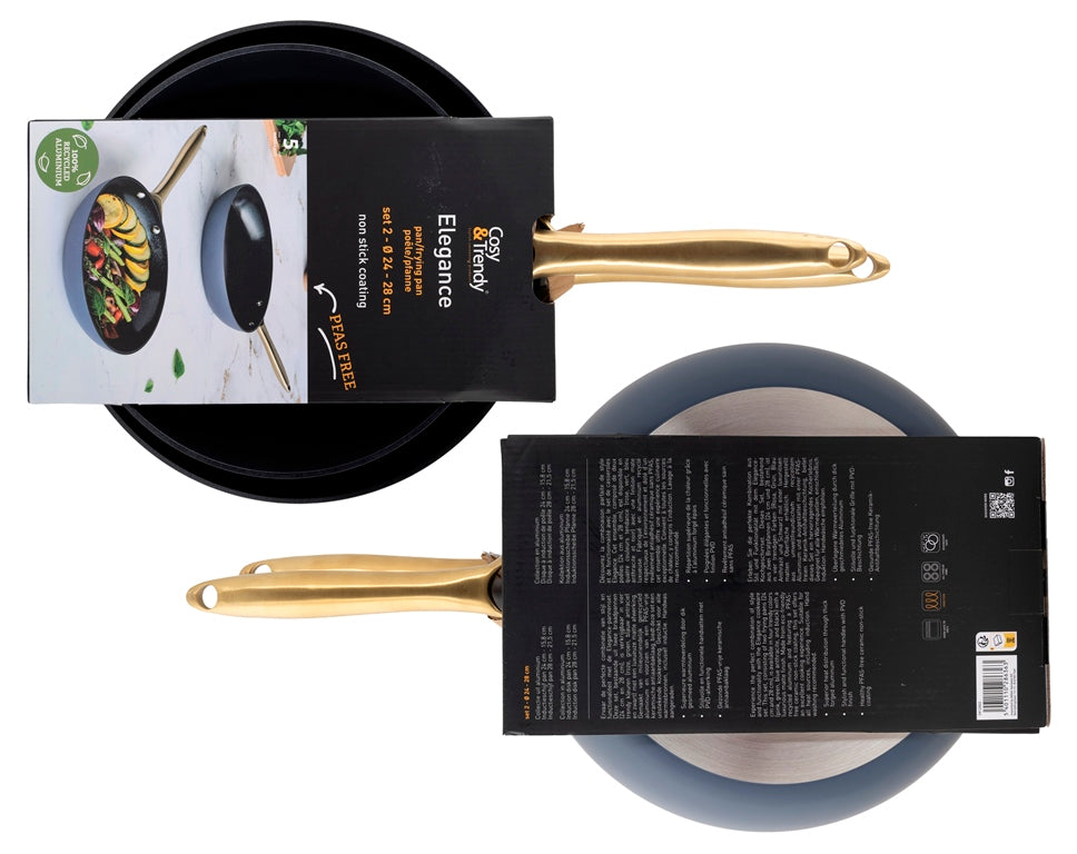 Lot de 2 Poêles en aluminium recyclé anti-adhésives, Elégance, Bleu, D24+28 cm Cosy & Trendy - Mathon - 4