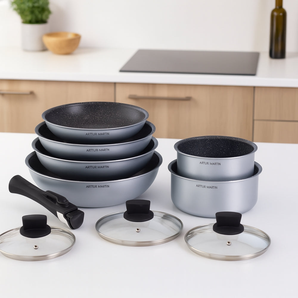 Batterie de Cuisine Arthur Martin 10 Pièces en Aluminium Tous Feux avec Poignée Amovible - Argent Arthur Martin - Mathon - 2