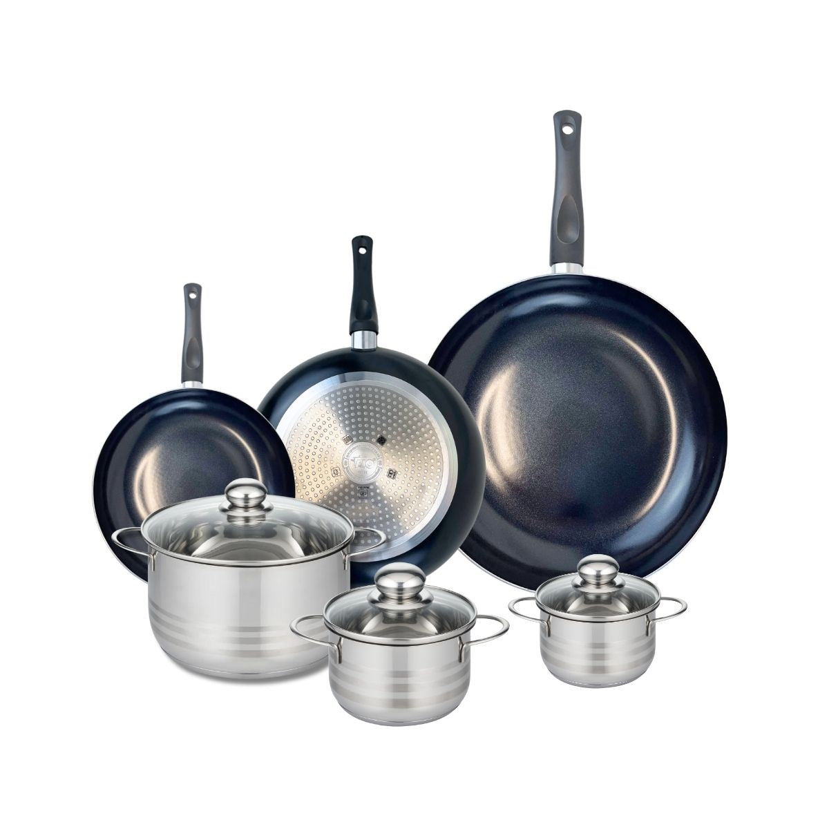 Ensemble de 3 Poêles de cuisson 20, 24 et 32 cm et 3 faitouts 12, 14 et 20 cm  Prima Brillant Elo - Mathon - 1