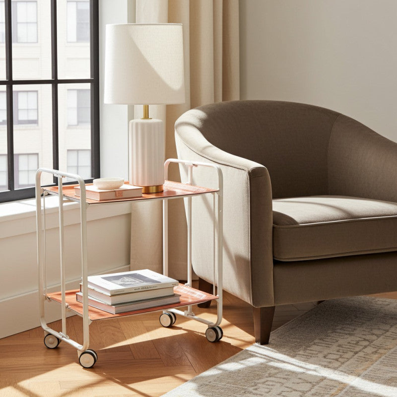 Desserte pliante 2 niveaux avec roulettes – structure blanche, bauhaus Don Hierro - Mathon - 3