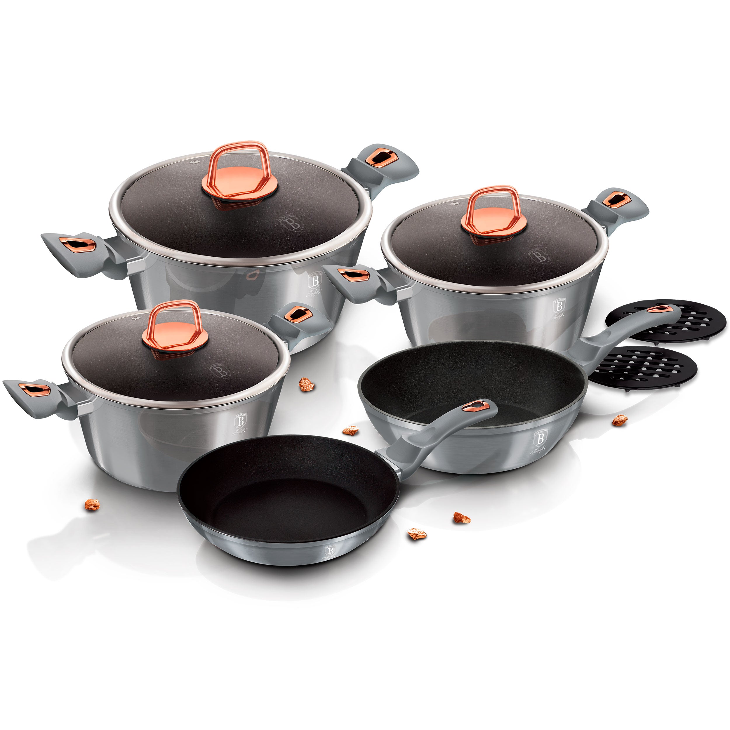 Batterie de Cuisine à Induction 10 Pièces Aluminium Antiadhésif sans PFOA  Gris Moonlight AT-6020 - Mathon - 5