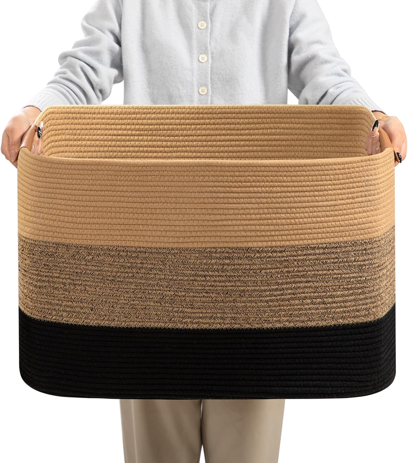 Panier de rangement 50 L en lin naturel – Kaki Vendos85 - Mathon