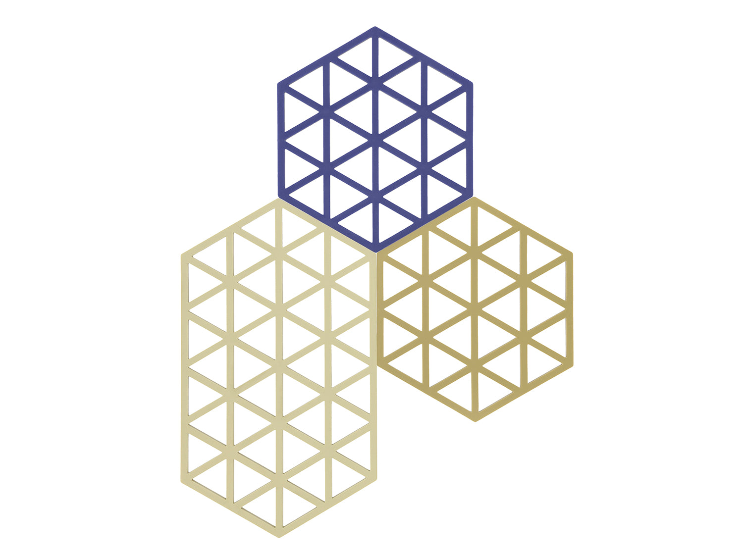 Set de 3 dessous-de-plat TRIANGLE en silicone Kaki/Sable chaud/Indigo Zone Denmark - Mathon - 1