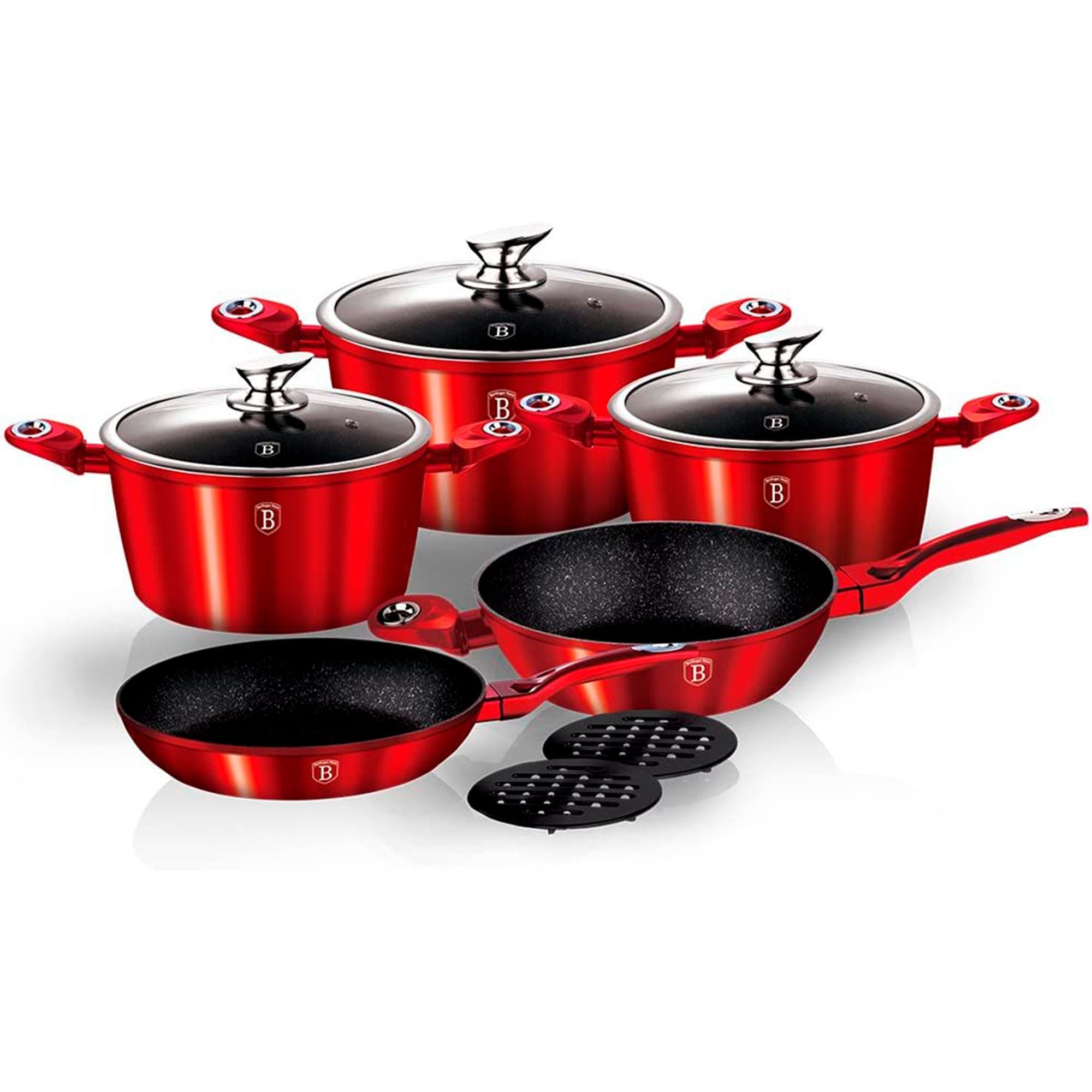 Batterie de Cuisine à Induction 10 Pièces Aluminium Antiadhésif sans PFOA  Rouge Burgundy AT-1222N - Mathon - 4