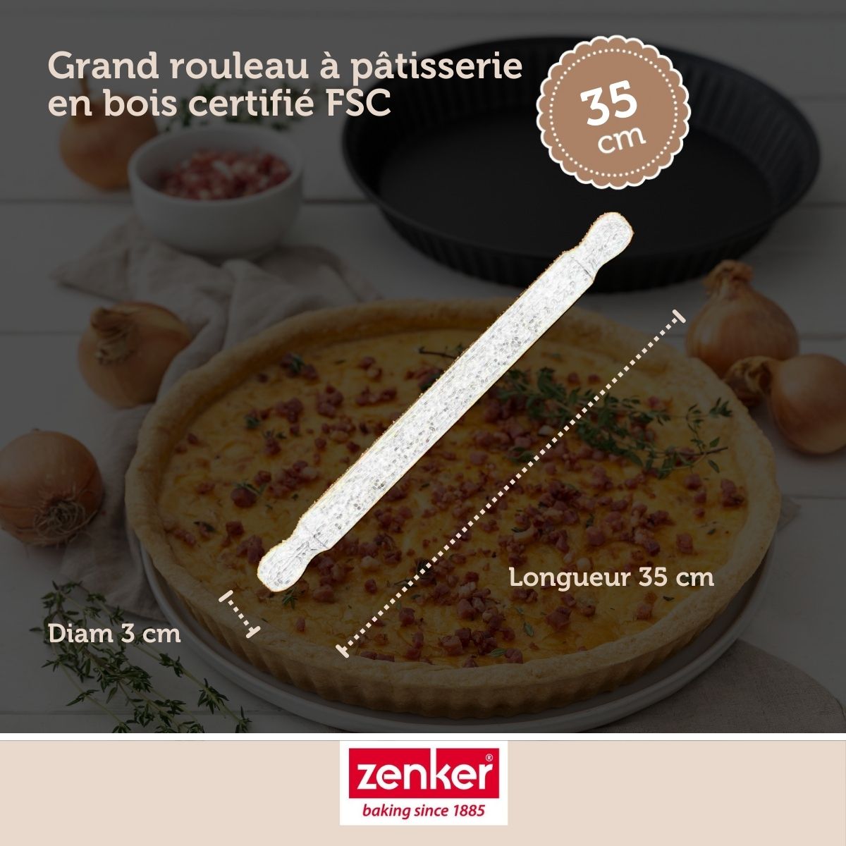Rouleau à pâtisserie en bois certifié FSC 35 cm Zenker Smart Pastry Zenker - Mathon - 3