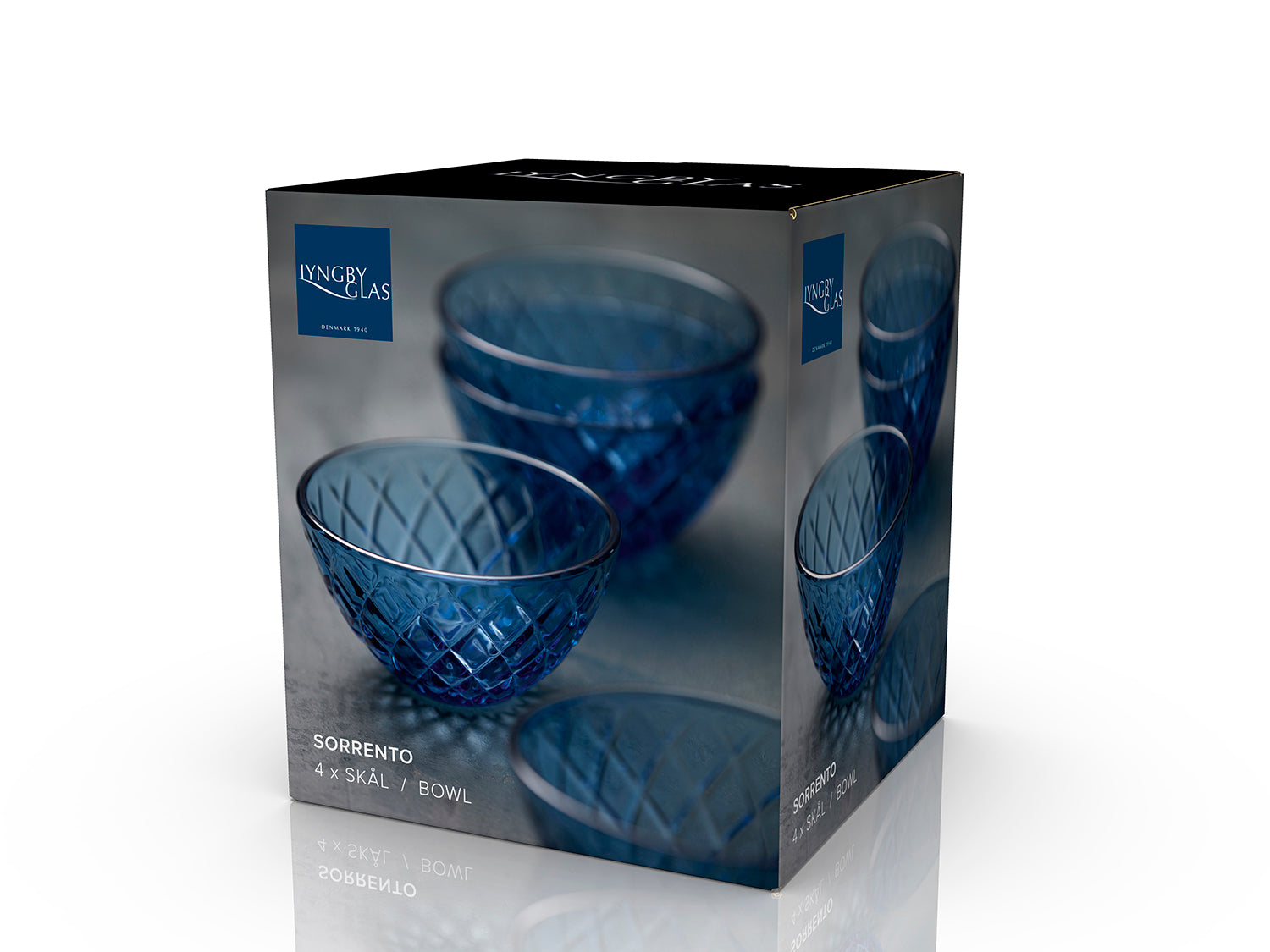 Ensemble de 4 bols SORRENTO 12cm en verre Bleu Lyngby Glas - Mathon - 4