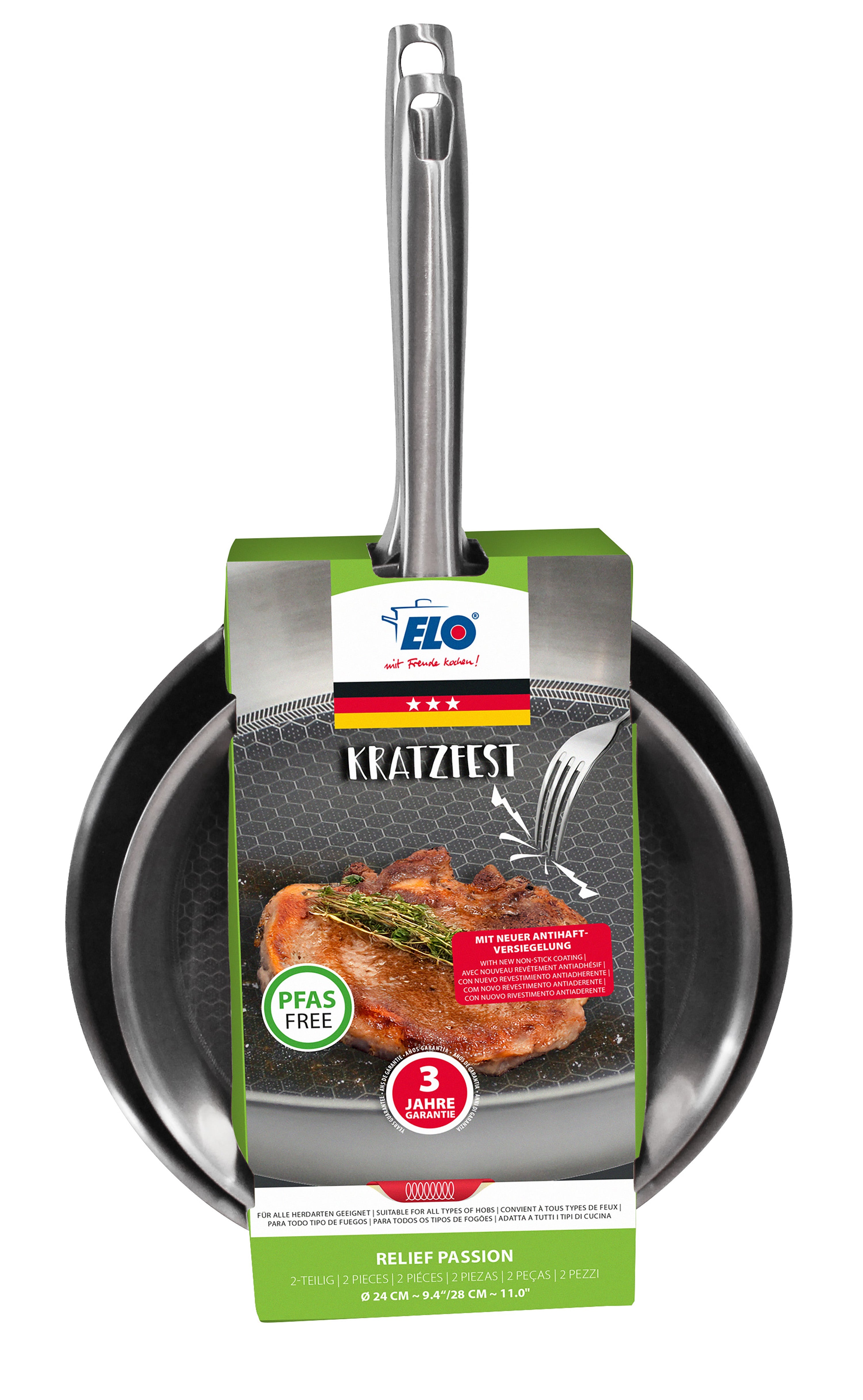 Set de 2 poêles 24 et 28 cm en acier inoxydable et revêtement sans PFAS  Relief Passion Elo - Mathon - 4