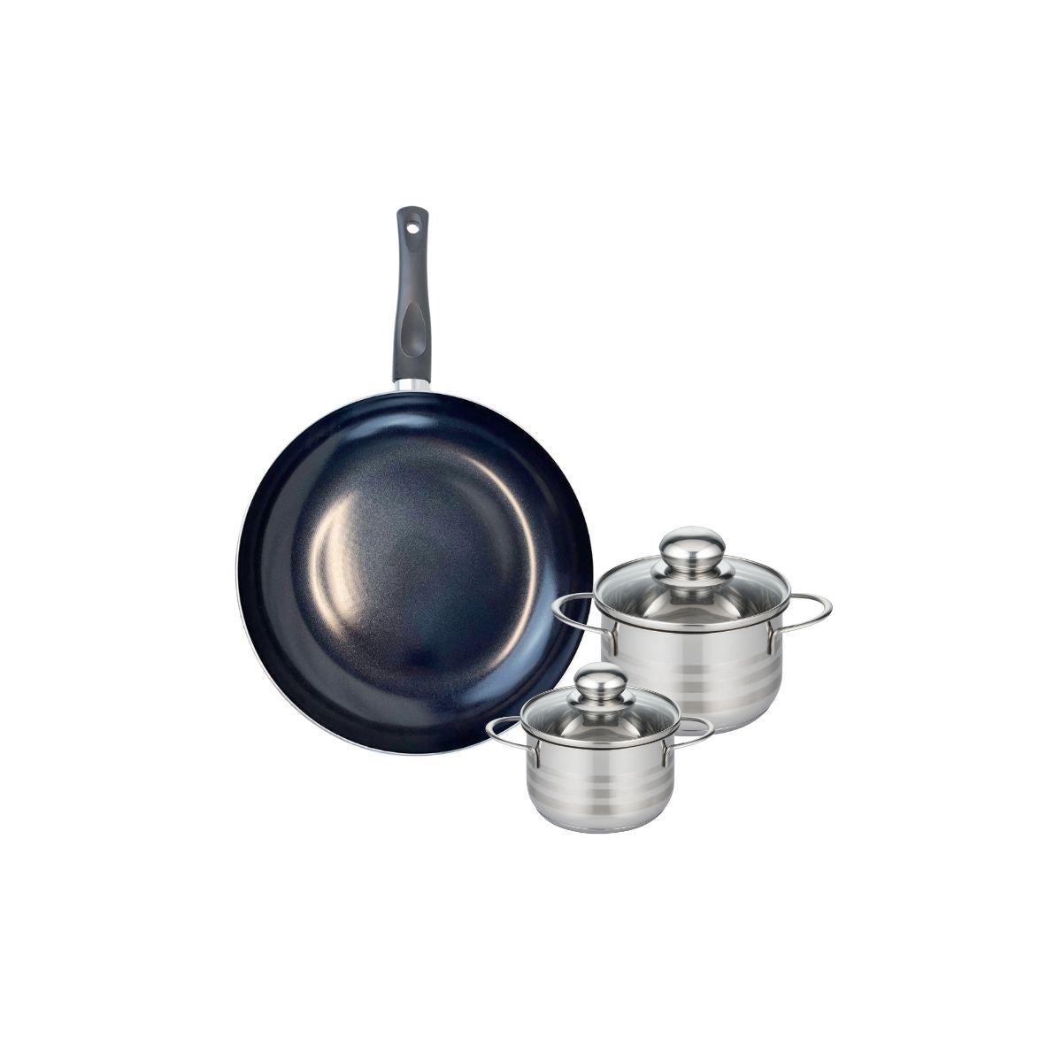 Ensemble de 1 Poêle de cuisson 28 cm et 2 faitouts 12 et 14 cm  Prima Brillant Elo - Mathon - 1