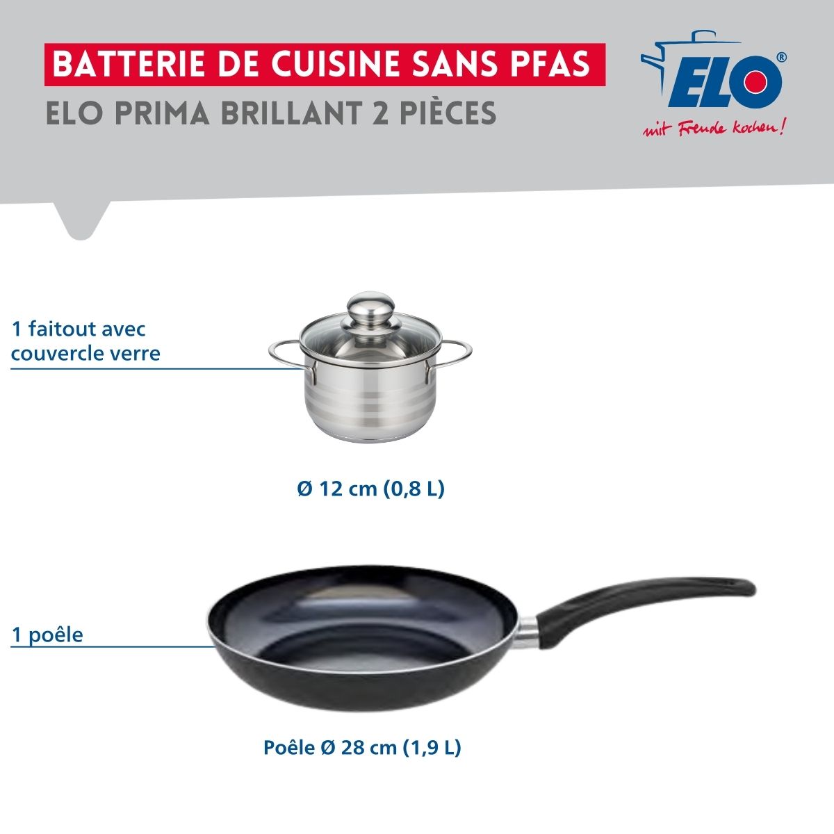 Ensemble de 1 Poêle de cuisson 28 cm et 1 faitout 12 cm  Prima Brillant Elo - Mathon - 2