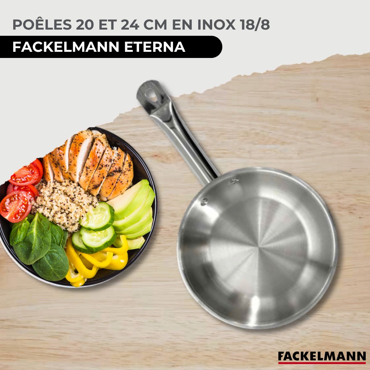Set de 2 poêles 20 et 24 cm en inox et 2 couvercles en verre  Eterna Fackelmann - Mathon - 2