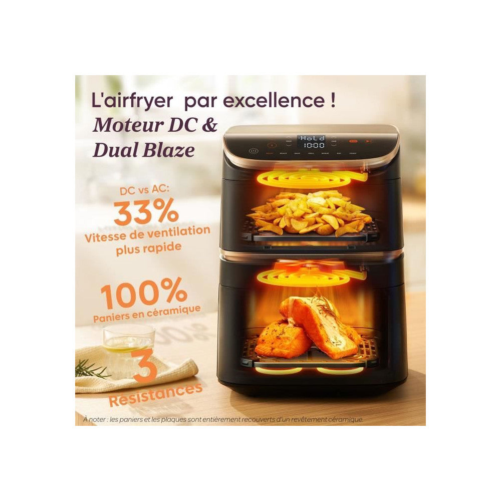 Friteuse Sans Huile   - Turbo Tower Pro Smart - Capacité 10,8l - 2 Cuves - 7 Programmes - 2630w - Noir Cosori - Mathon - 2