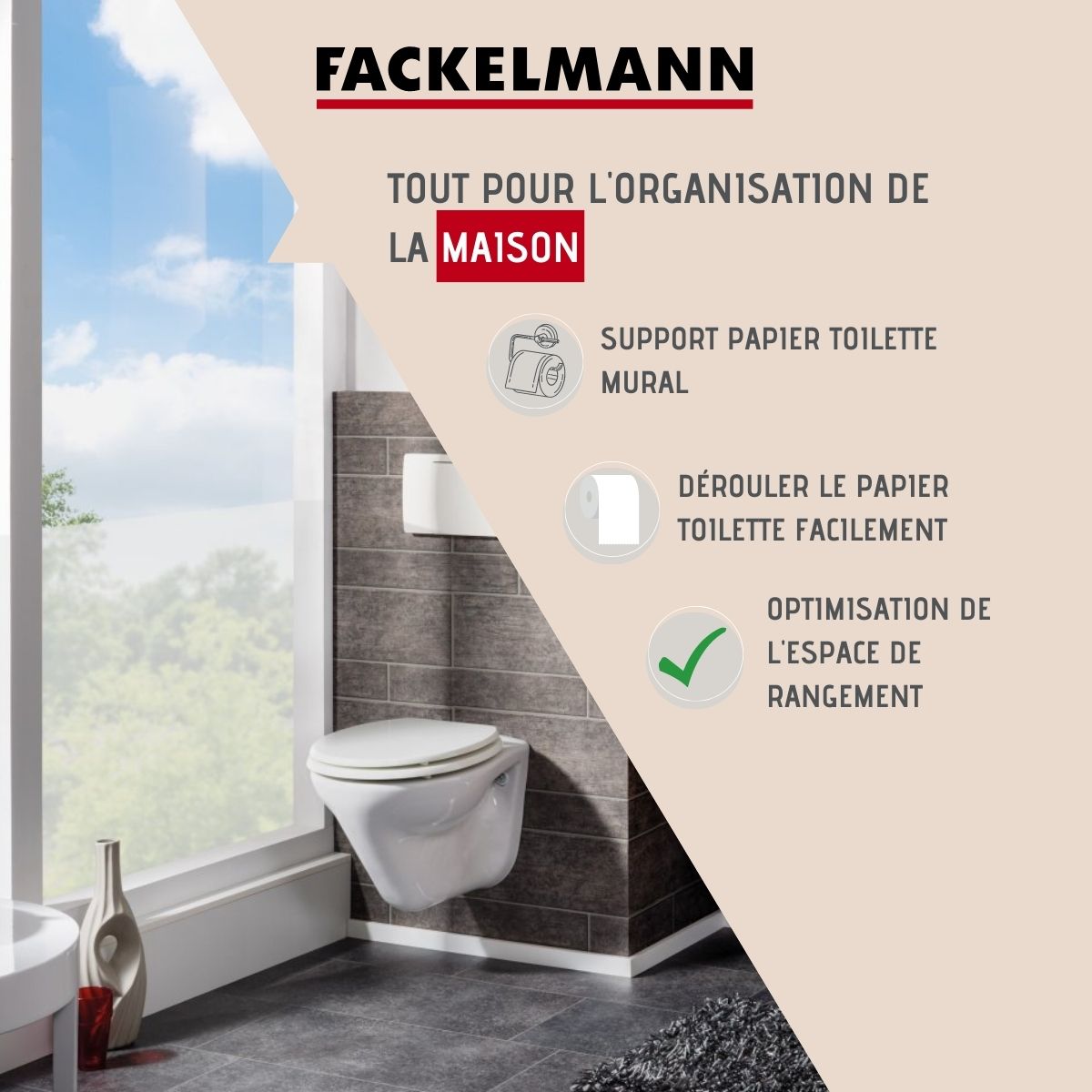 Porte papier toilette mural gris  Vision Fackelmann - Mathon - 2