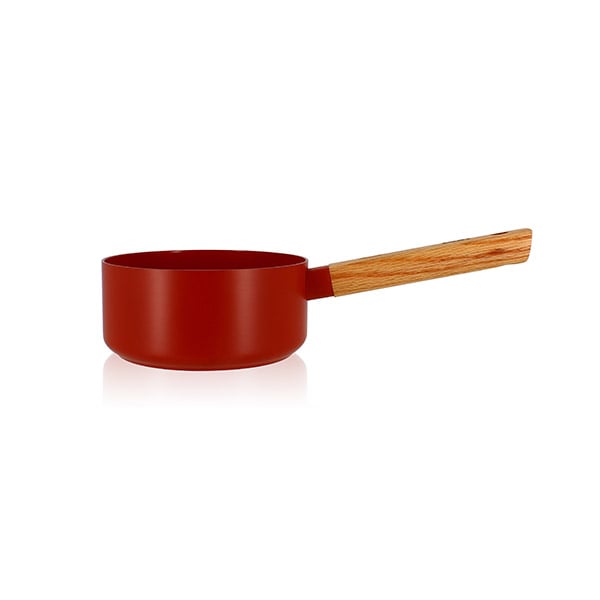 Casserole Ector induction aluminium revêtu manche en bois 16 cm rouge Ogo - Mathon - 1