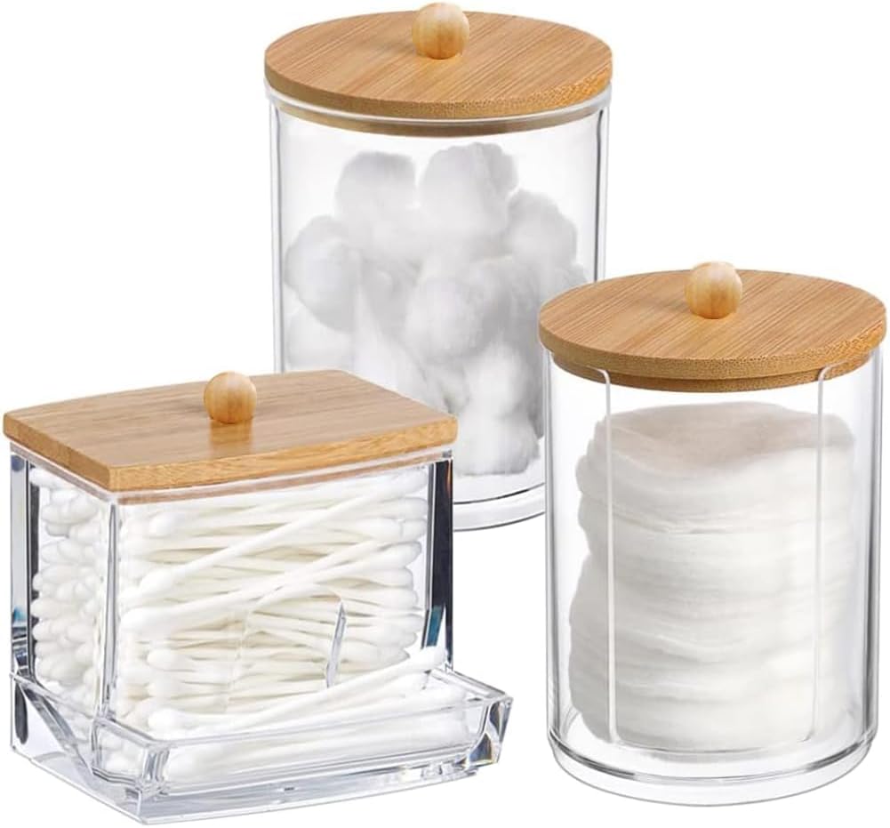 Ensemble 3 boîtes rangement coton-tiges en bambou Vendos85 - Mathon