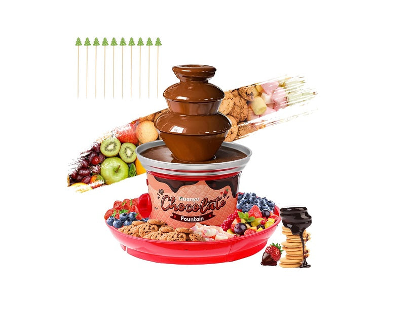 Fontaine à chocolat à 3 étages avec 10 brochettes en bambou rouge Vendos85 - Mathon