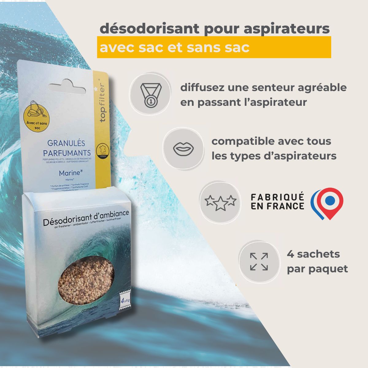 4 Sachets de granulés parfumés pour aspirateur senteur marine TopFilter TopFilter - Mathon - 2