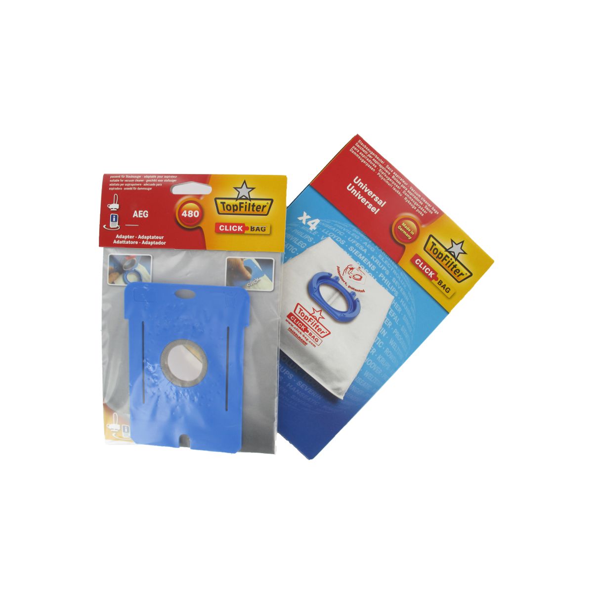Boite de 4 sacs aspirateurs universels Top Filter avec Adaptateur Click Bag pour aspirateurs AEG 480 TopFilter - Mathon - 1