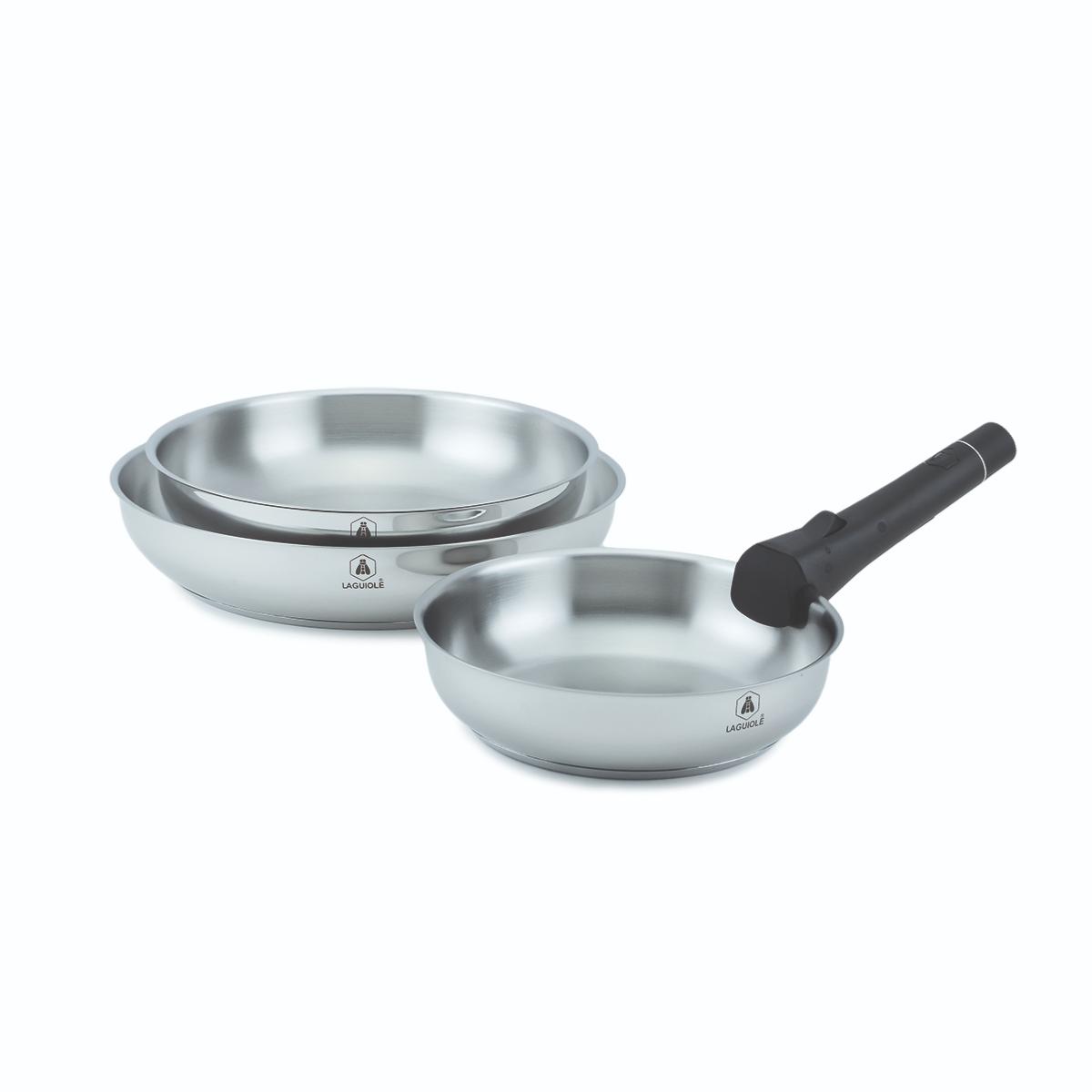 Set de 3 poêles inox amovible 20/24/28cm - "Réactif" Laguiole Cuisson - Mathon - 2