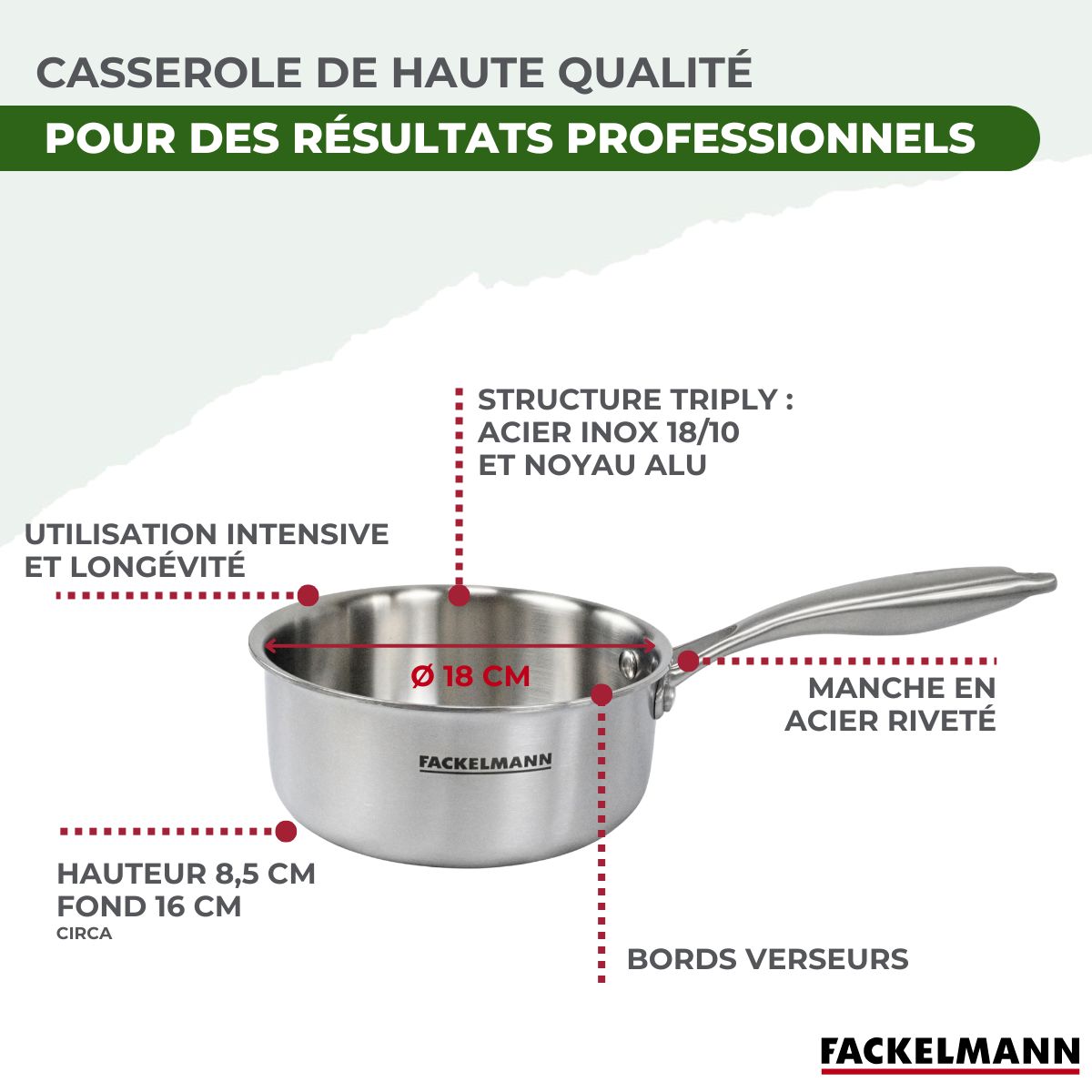 Casserole 18 cm en inox 18/10 Triply  Vita3 Fackelmann - Mathon - 7