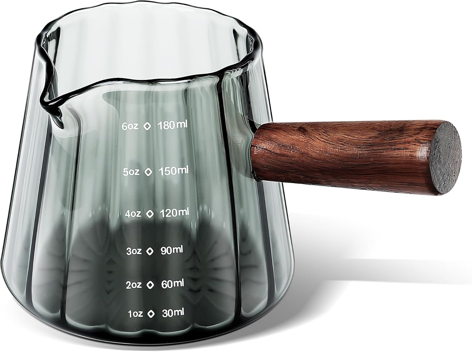 Verre doseur espresso avec bec en V et poignée bois Vendos85 - Mathon