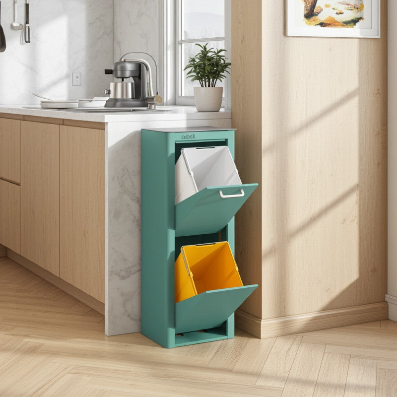 Poubelle cuisine de tri sélectif CUBEK, 2 compartiments de 20 litres, Turquoise Don Hierro - Mathon - 4