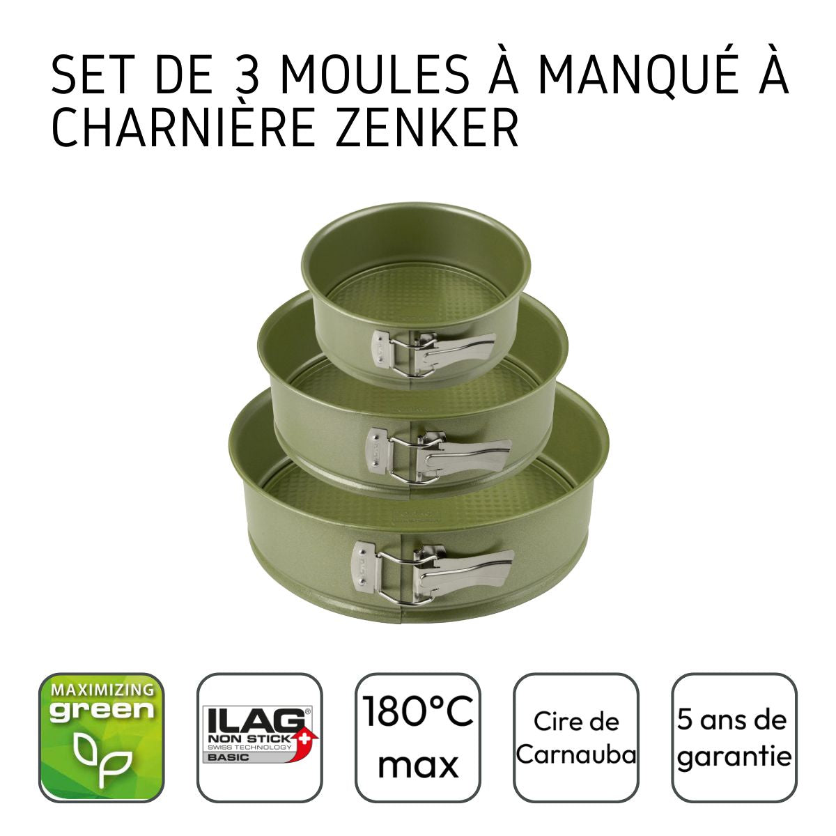 Set de 3 moules à manqué à charnière 20 cm 24 cm et 26 cm Zenker Green Vision Zenker - Mathon - 4