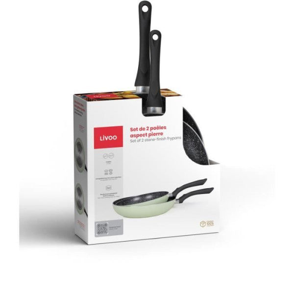 Set De 3 Poeles Aspect Pierre - Livoo - Men124ve - Vert Livoo - Mathon - 5