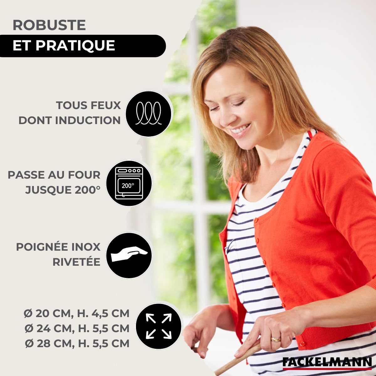 Set de 2 poêles 24 et 28 cm en inox et 6 ustensiles  Eterna Fackelmann - Mathon - 3