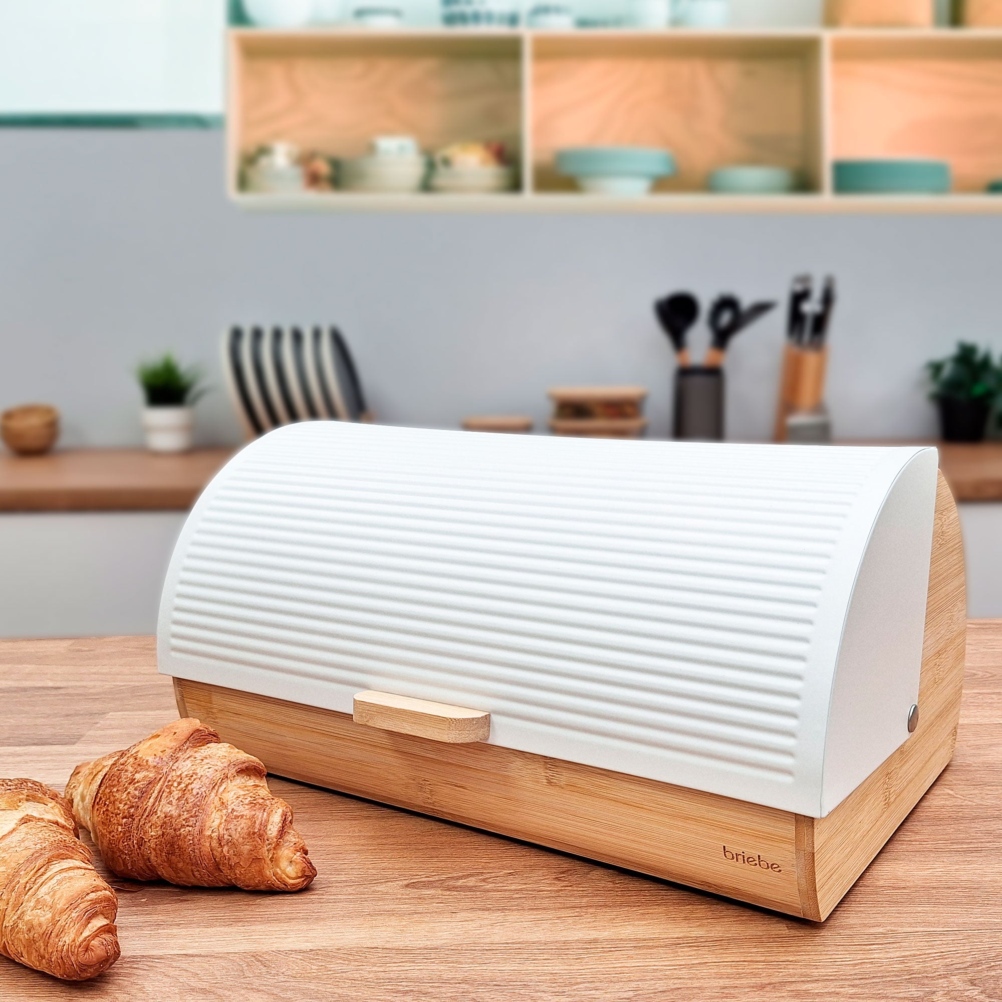 Boîte à Pain en Bois de Bambou Couvercle Coulissant, Bread Box Conserver Painen  Blanc BB1162 - Mathon - 7