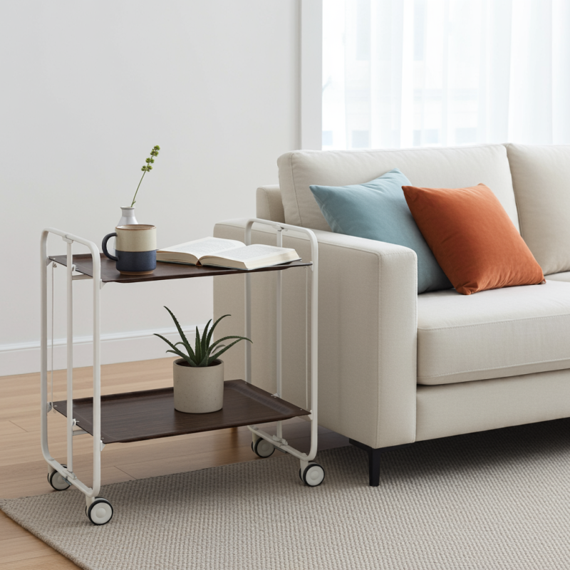 Desserte pliante 2 niveaux avec roulettes – structure blanche, bauhaus Don Hierro - Mathon - 2