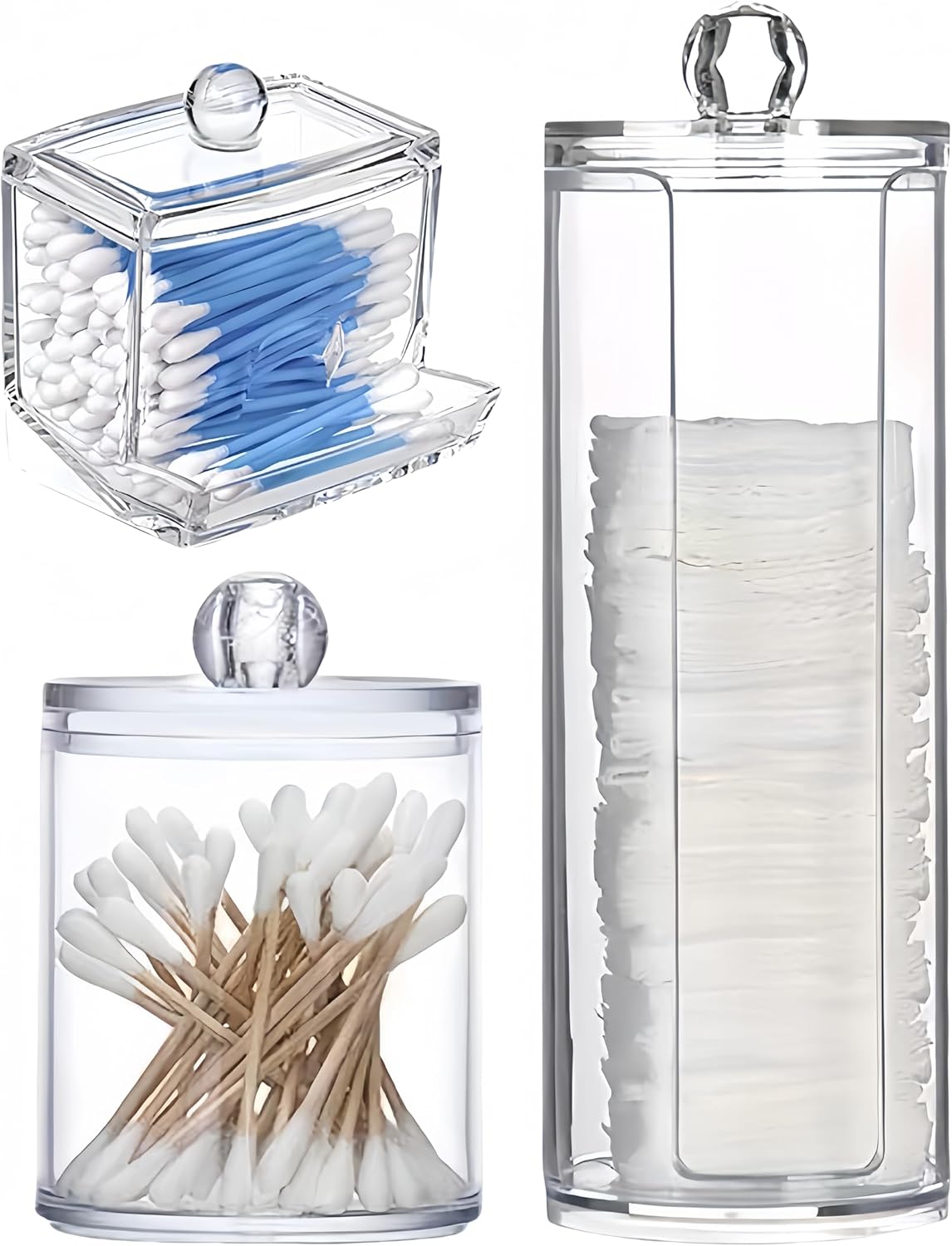 Lot 2 Boîtes Coton Tige + 1 Rangement Transparent PET Vendos85 - Mathon