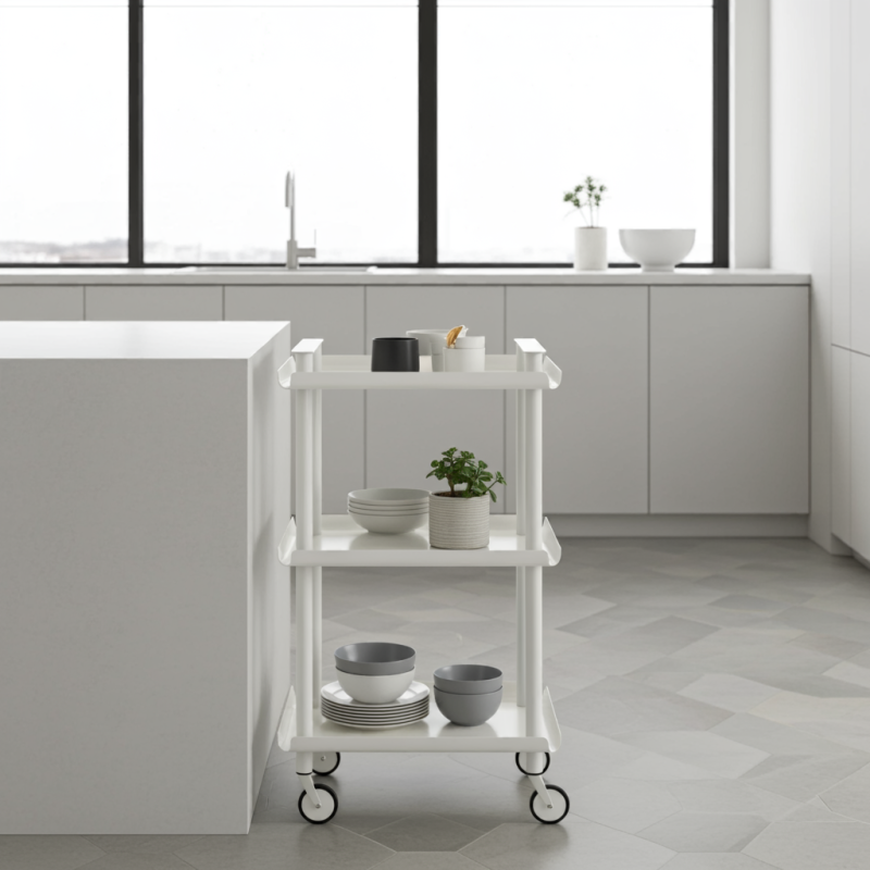 Desserte à roulettes, desserte de service Leky, métallique, 3 niveaux. Blanc Don Hierro - Mathon - 2