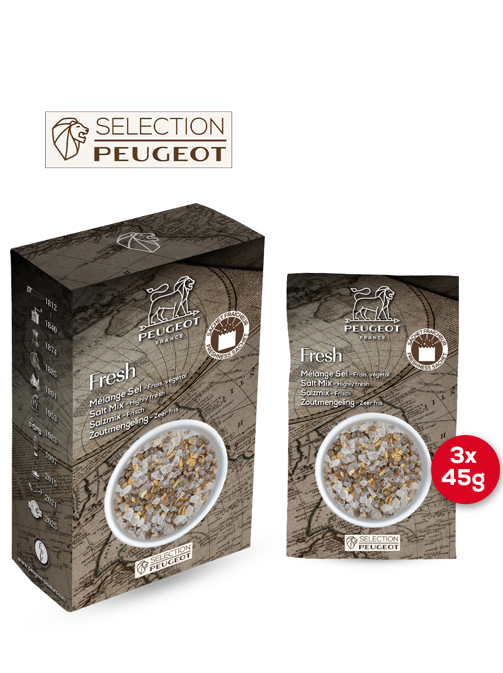 Fresh Mélange Sel, Frais, végétal, 135g - 3 sachets fraîcheur de 45g Peugeot - Mathon - 1