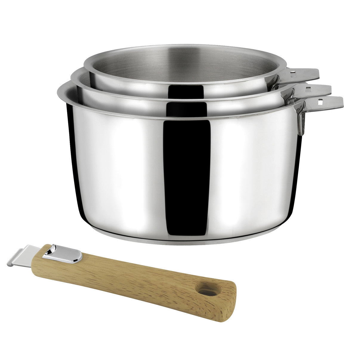 Malice - Série de 3 casseroles 16/18/20cm inox avec poignée effet bois clair Cuisinox - Mathon - 1