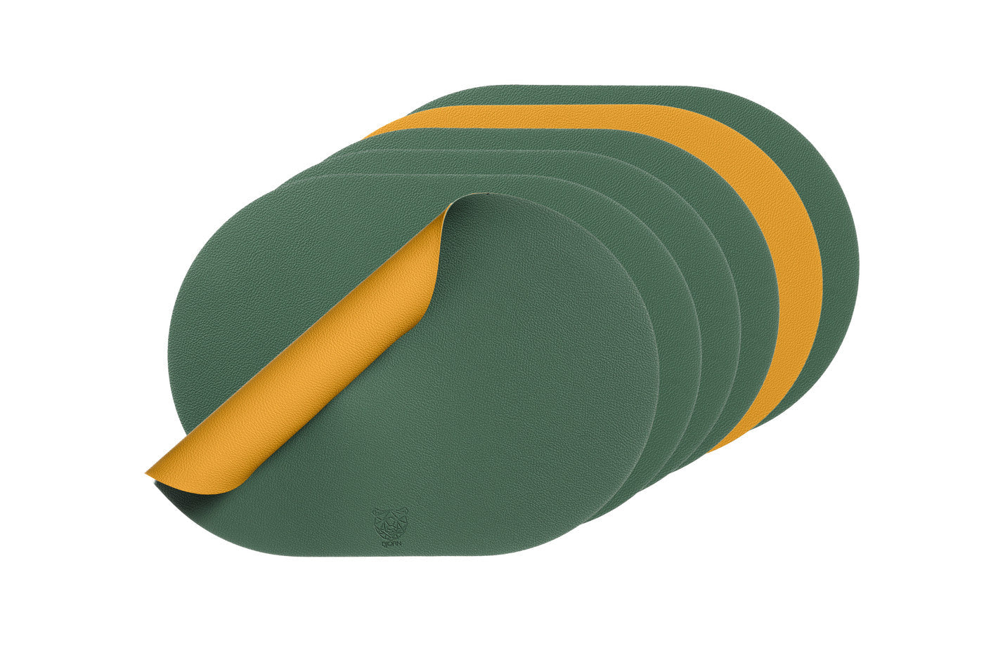 Set de table ovale réversible - 6 pièces - Cuir recyclé jaune moutarde et vert sapin Björn - Mathon - 1