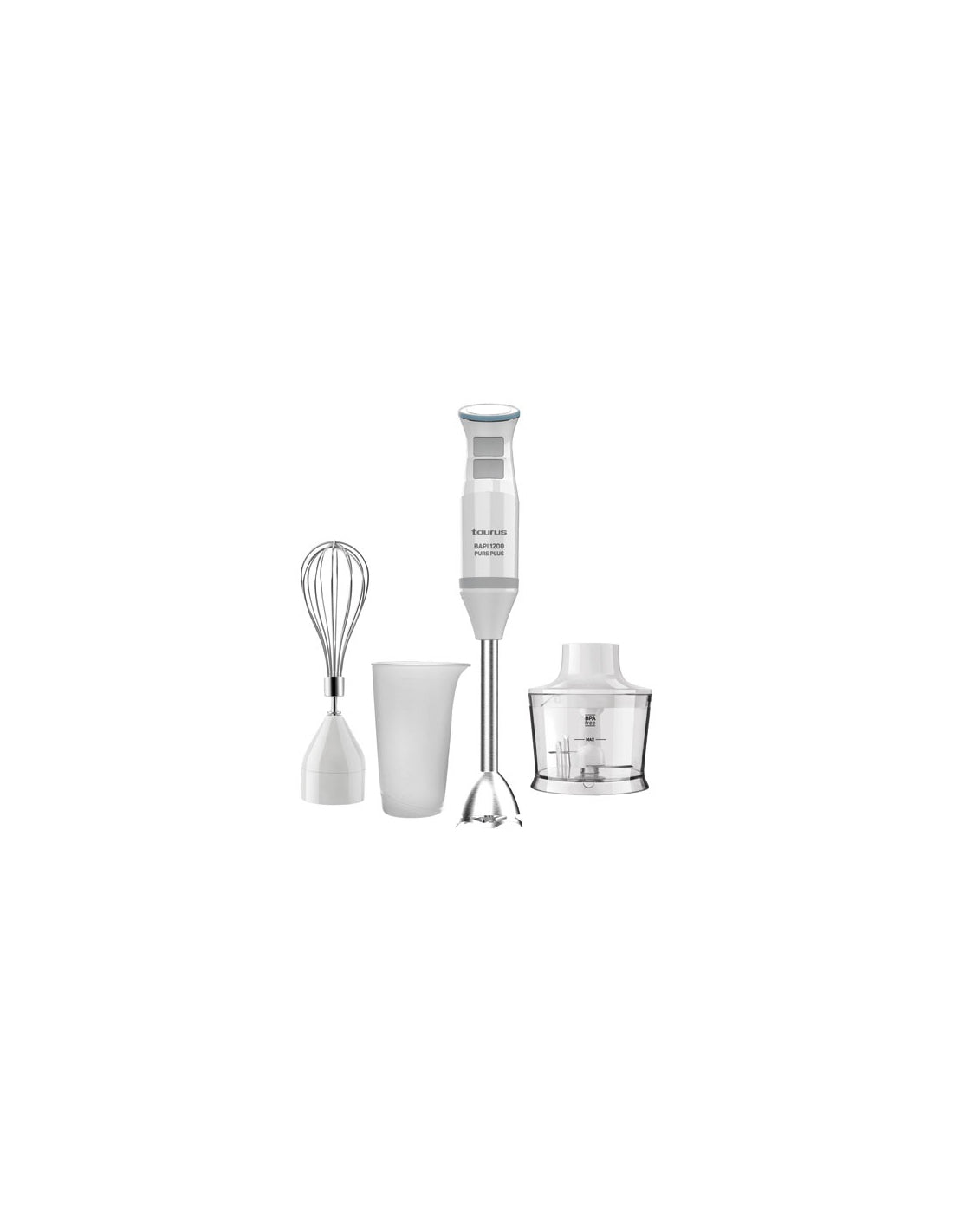 Mixeur Plongeant Pied Inox 1200w 20 Vitesses Hachoir Bol Doseur Blanc Bleu Taurus - Mathon - 1