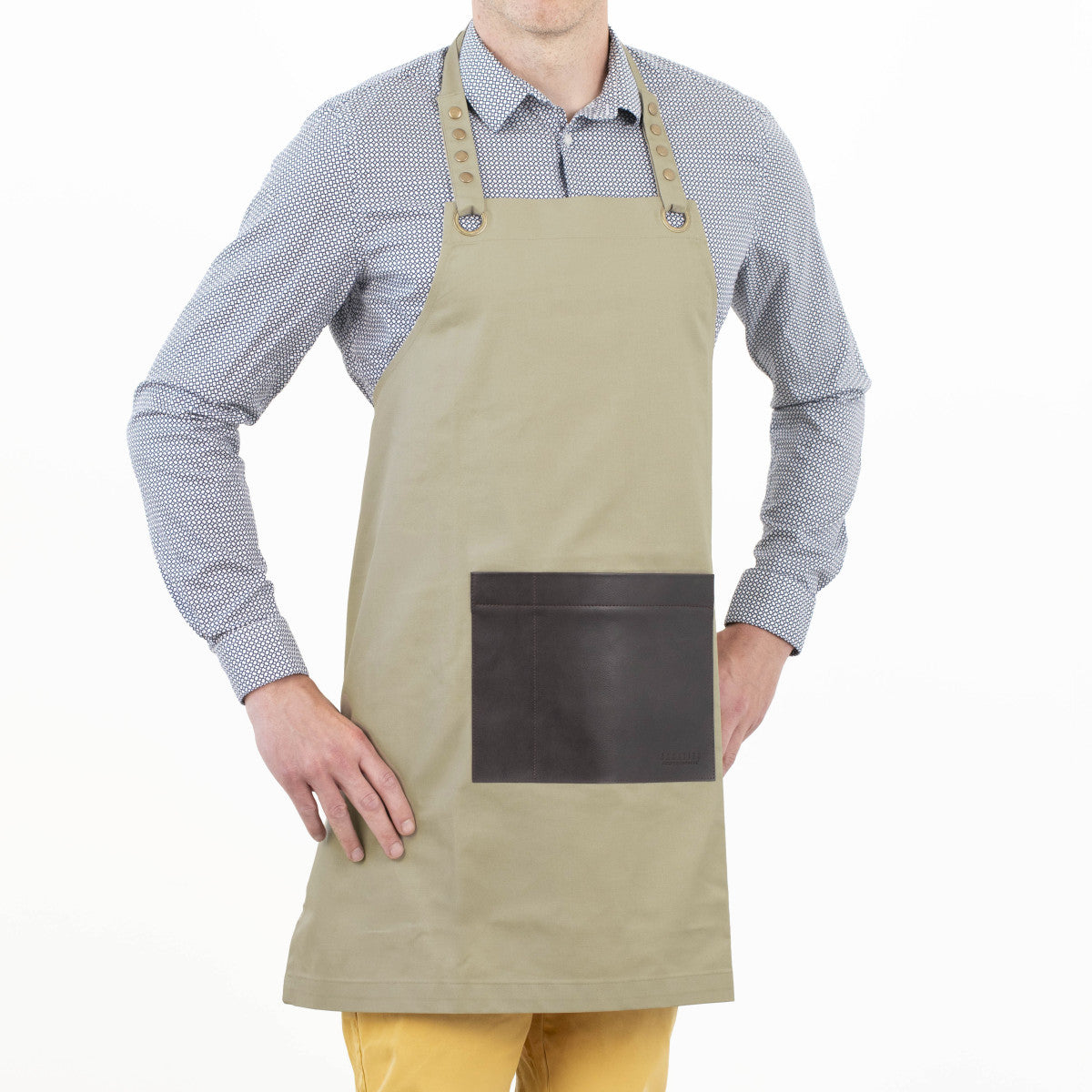 Honoré - Tablier en tissu beige avec poche en simili cuir marron Sabatier Trompette - Mathon - 2