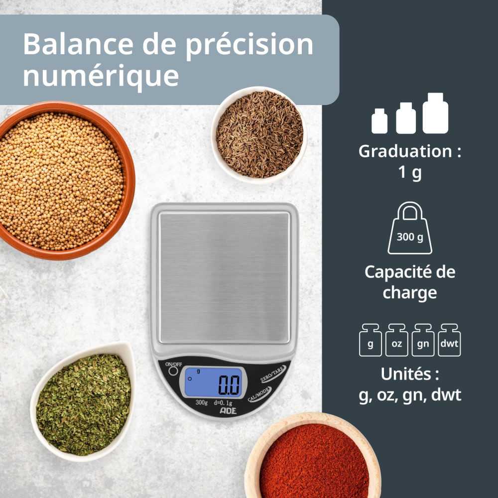 Balance De Cuisine Digitale - Ade - Pocket - Plastique Abs - De 0,1 A 300 Gr - Inclus 2 Piles Aaa ADE - Mathon - 2