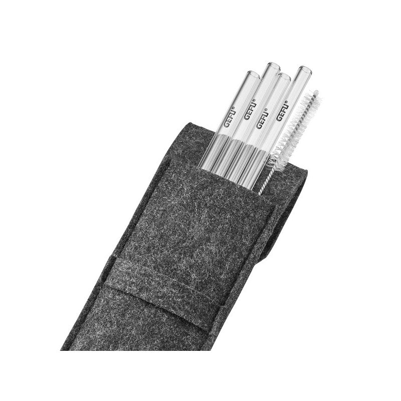 Paille en verre future - 18 cm - 4 pièces - pochette en feutre fournie Gefu - Mathon