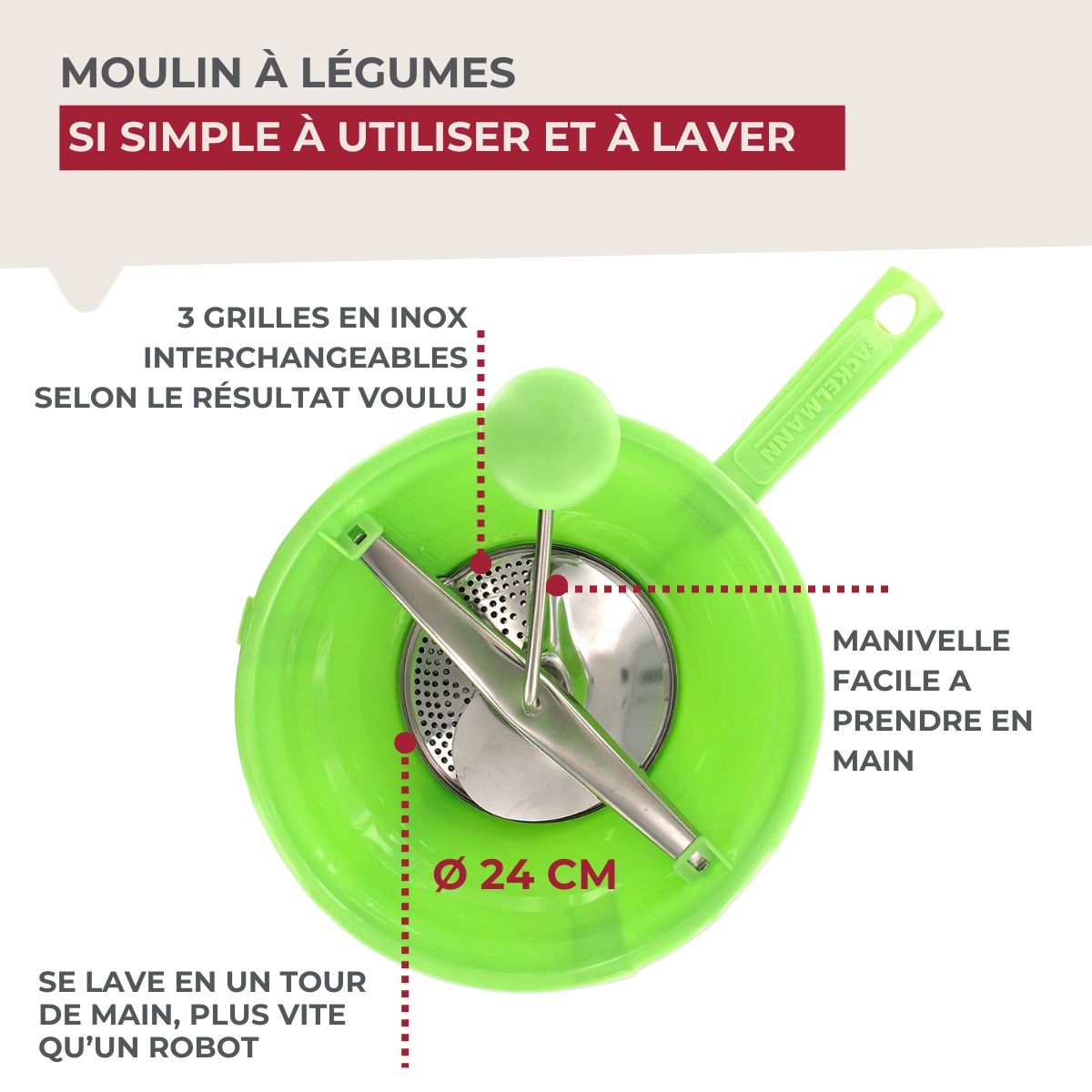 Moulin à légumes plastique 24 cm  Handmade Tradition Fackelmann - Mathon - 4